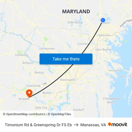 Timonium Rd & Greenspring Dr FS Eb to Manassas, VA map