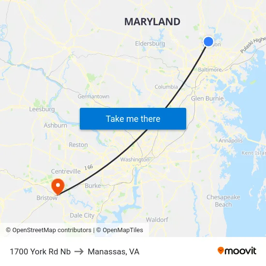 1700 York Rd Nb to Manassas, VA map