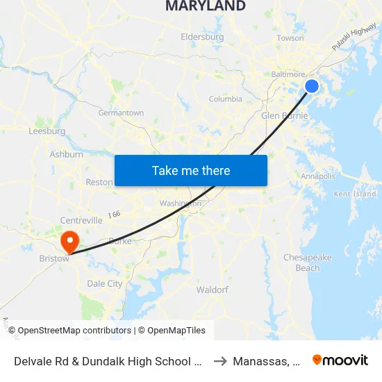 Delvale Rd & Dundalk High School Nb to Manassas, VA map