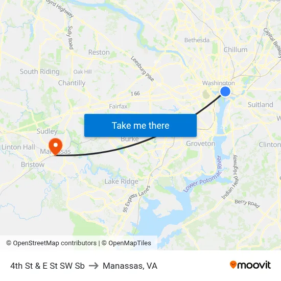 4th St & E St SW Sb to Manassas, VA map
