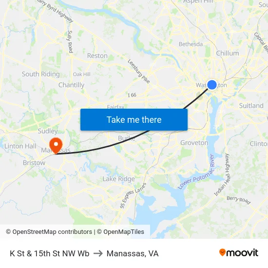 K St & 15th St NW Wb to Manassas, VA map