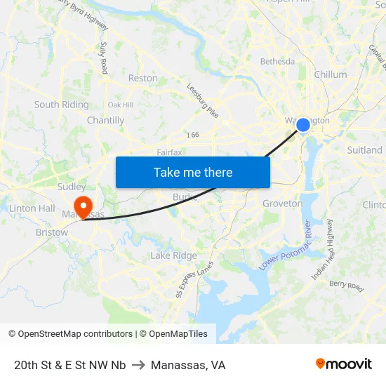 20th St & E St NW Nb to Manassas, VA map