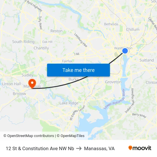 12 St & Constitution Ave NW Nb to Manassas, VA map