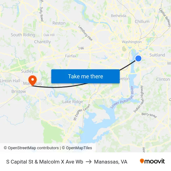S Capital St & Malcolm X Ave Wb to Manassas, VA map