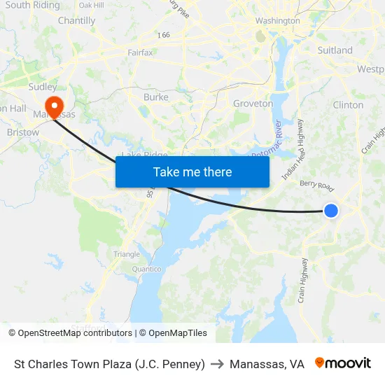 St Charles Town Plaza (J.C. Penney) to Manassas, VA map