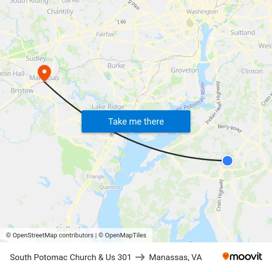 South Potomac Church & Us 301 to Manassas, VA map