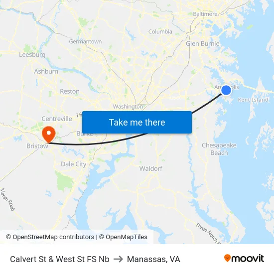 Calvert St & West St FS Nb to Manassas, VA map