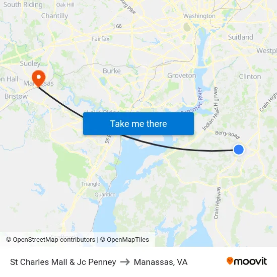 St Charles Mall & Jc Penney to Manassas, VA map