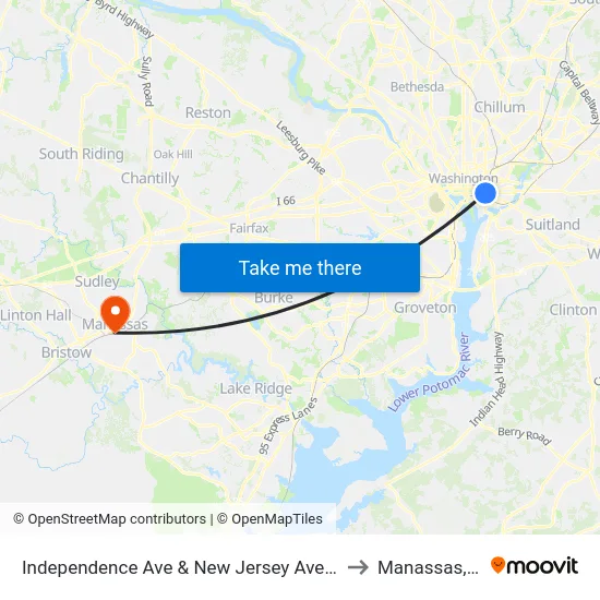 Independence Ave & New Jersey Ave SE Eb to Manassas, VA map
