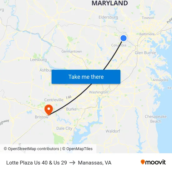 Lotte Plaza Us 40 & Us 29 to Manassas, VA map