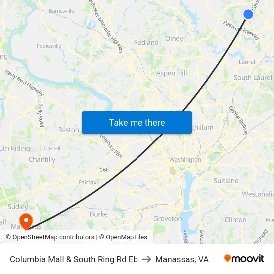 Columbia Mall & South Ring Rd Eb to Manassas, VA map