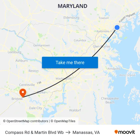 Compass Rd & Martin Blvd Wb to Manassas, VA map