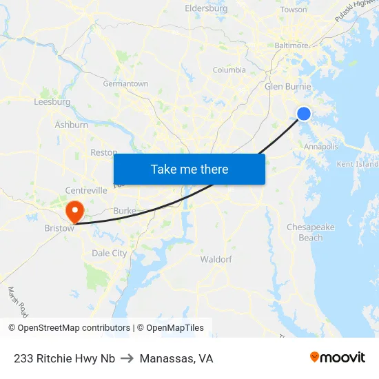 233 Ritchie Hwy Nb to Manassas, VA map
