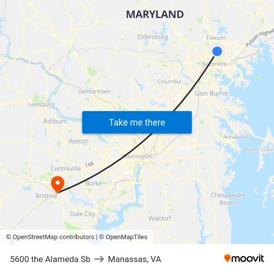 5600 the Alameda Sb to Manassas, VA map