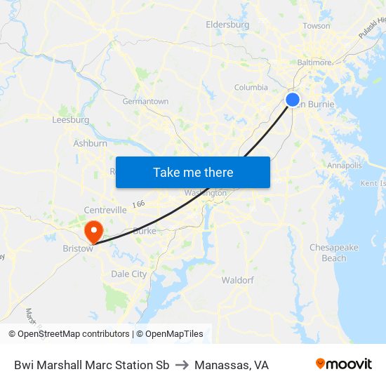 Bwi Marshall Marc Station Sb to Manassas, VA map