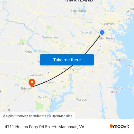 4711 Hollins Ferry Rd Eb to Manassas, VA map