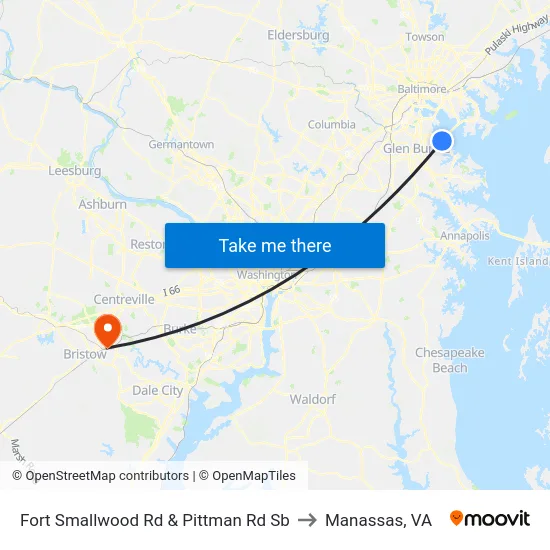 Fort Smallwood Rd & Pittman Rd Sb to Manassas, VA map