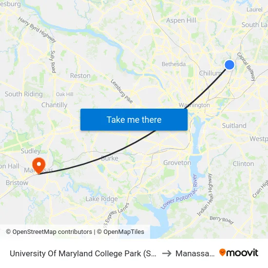 University Of Maryland College Park (Stadium Dr.) Nb to Manassas, VA map