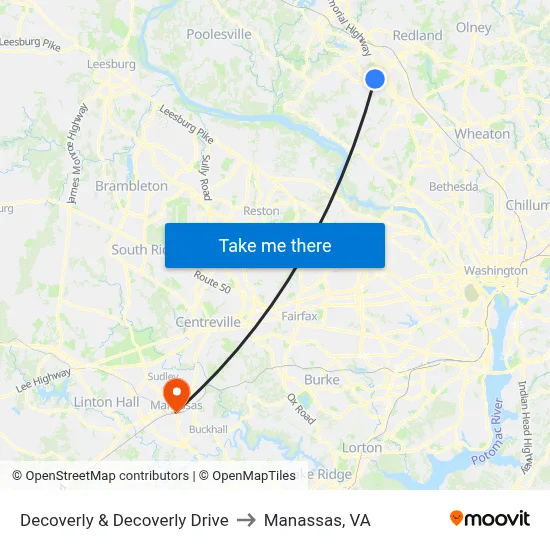 Decoverly & Decoverly Drive to Manassas, VA map