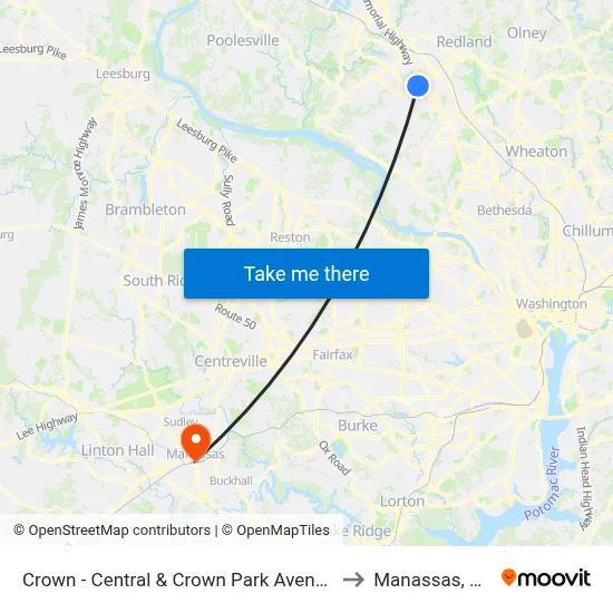 Crown - Central & Crown Park Avenue to Manassas, VA map