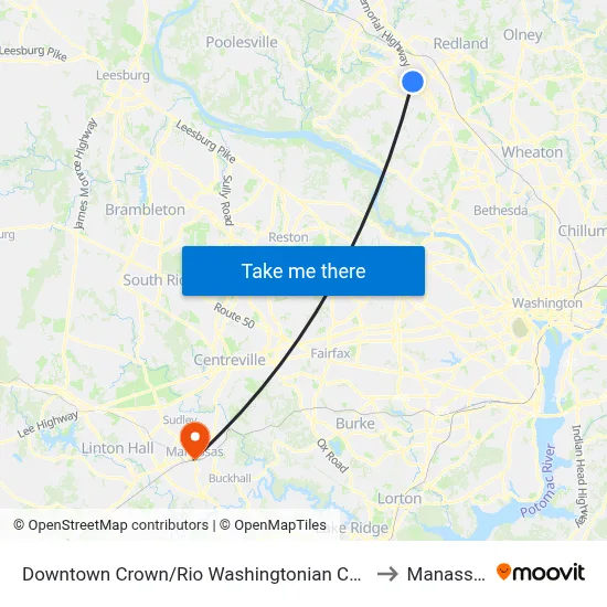 Downtown Crown/Rio Washingtonian Center & Rio Boulevard to Manassas, VA map