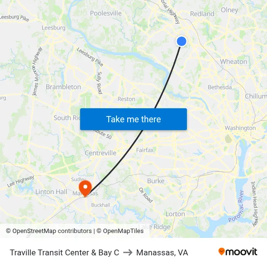 Traville Transit Center & Bay C to Manassas, VA map