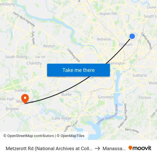 Metzerott Rd (National Archives at College Park) Wb to Manassas, VA map