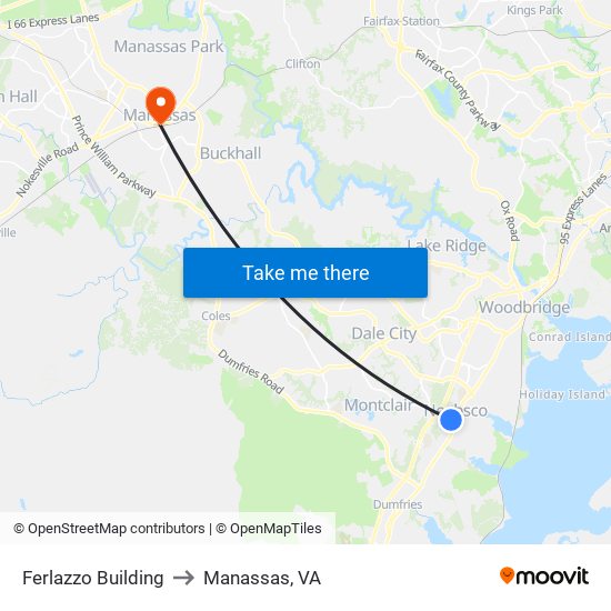 Ferlazzo Building to Manassas, VA map