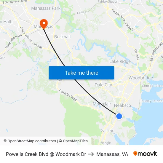 Powells Creek Blvd @ Woodmark Dr to Manassas, VA map