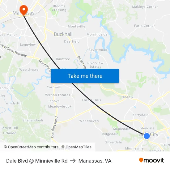 Dale Blvd @ Minnieville Rd to Manassas, VA map
