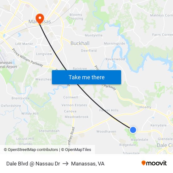 Dale Blvd @ Nassau Dr to Manassas, VA map