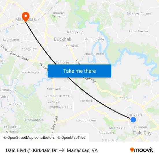 Dale Blvd @ Kirkdale Dr to Manassas, VA map