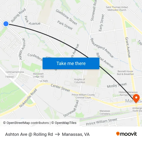 Ashton Ave @ Rolling Rd to Manassas, VA map