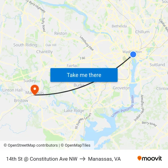 14th St @ Constitution Ave NW to Manassas, VA map