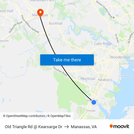 Old Triangle Rd @ Kearsarge Dr to Manassas, VA map