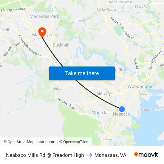 Neabsco Mills Rd @ Freedom High to Manassas, VA map