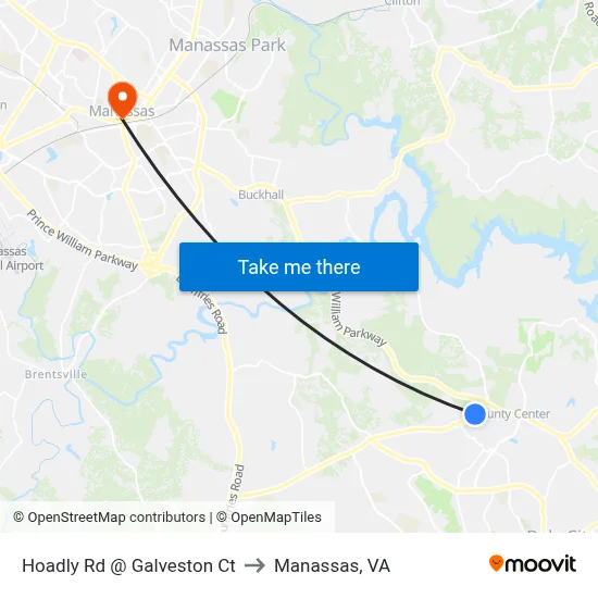 Hoadly Rd @ Galveston Ct to Manassas, VA map
