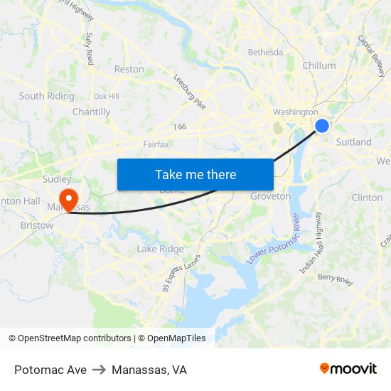 Potomac Ave to Manassas, VA map