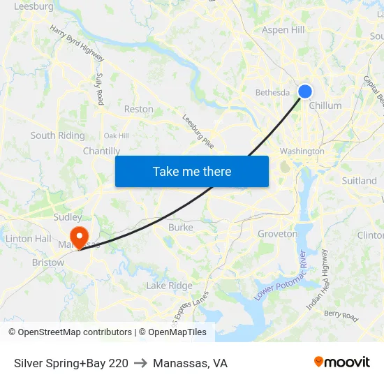 Silver Spring+Bay 220 to Manassas, VA map