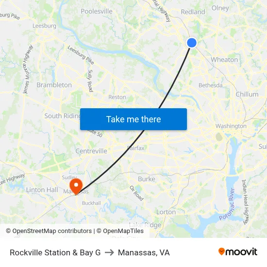 Rockville Station & Bay G to Manassas, VA map