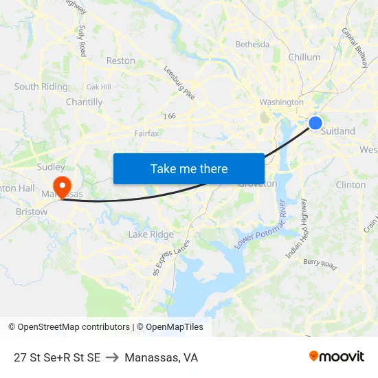 27 St Se+R St SE to Manassas, VA map
