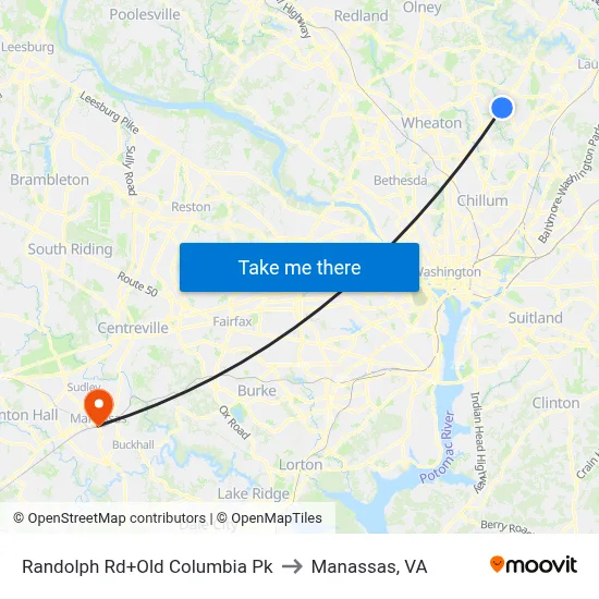 Randolph Rd+Old Columbia Pk to Manassas, VA map