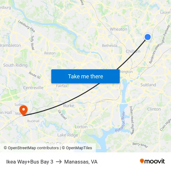 Ikea Way+Bus Bay 3 to Manassas, VA map