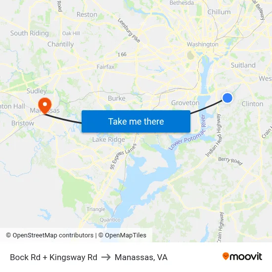 Bock Rd + Kingsway Rd to Manassas, VA map