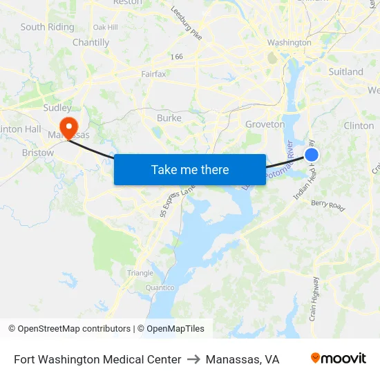 Fort Washington Medical Center to Manassas, VA map