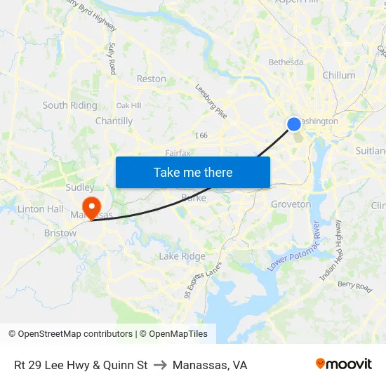 Rt 29 Lee Hwy & Quinn St to Manassas, VA map