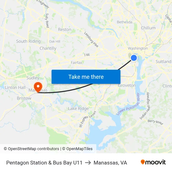 Pentagon Station & Bus Bay U11 to Manassas, VA map
