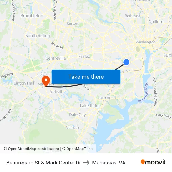 Beauregard St & Mark Center Dr to Manassas, VA map