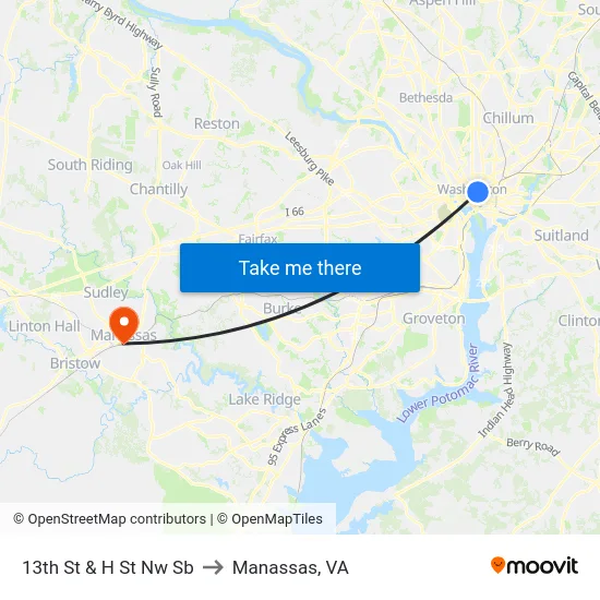 13th St & H St Nw Sb to Manassas, VA map
