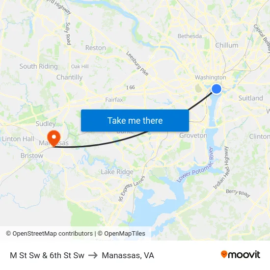 M St Sw & 6th St Sw to Manassas, VA map